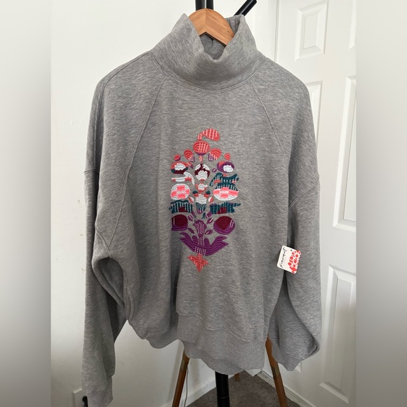 NWT FREE PEOPLE MOVEMENT On Your Mark Logo Mock Neck Pullover | Grey MSRP $148 S - Picture 9 of 14
